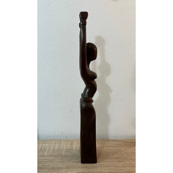 Wooden Statue of Dancing Woman Tribal 13" Tall African The Dancer Carved Ebony - Picture 5 of 8